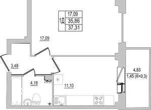 1-к квартира, вторичка, 37м2, 2/10 этаж