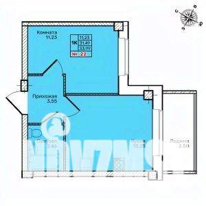 1-к квартира, строящийся дом, 34м2, 6/10 этаж