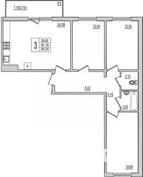 3-к квартира, вторичка, 83м2, 4/10 этаж