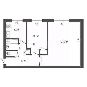 2-к квартира, вторичка, 52м2, 2/5 этаж