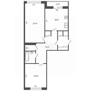 2-к квартира, вторичка, 51м2, 1/5 этаж