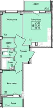 2-к квартира, строящийся дом, 61м2, 3/9 этаж