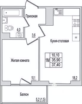 1-к квартира, вторичка, 37м2, 3/10 этаж