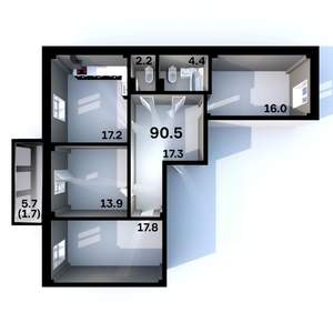3-к квартира, строящийся дом, 91м2, 3/6 этаж