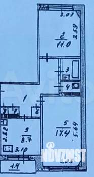 2-к квартира, вторичка, 54м2, 5/5 этаж