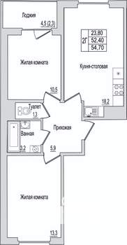 2-к квартира, вторичка, 55м2, 7/10 этаж