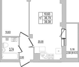 1-к квартира, вторичка, 39м2, 9/10 этаж
