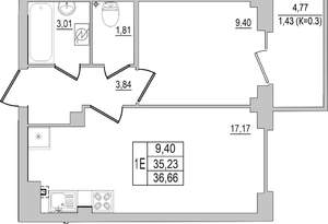 1-к квартира, вторичка, 37м2, 6/10 этаж