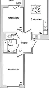 2-к квартира, вторичка, 55м2, 4/10 этаж