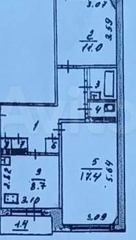 2-к квартира, вторичка, 54м2, 5/5 этаж