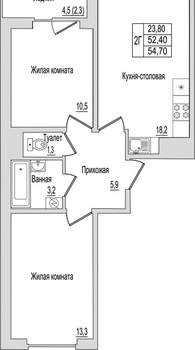 2-к квартира, вторичка, 55м2, 3/10 этаж