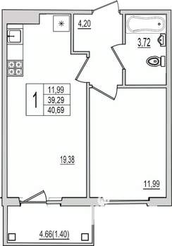 1-к квартира, вторичка, 41м2, 10/10 этаж