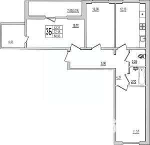 3-к квартира, вторичка, 81м2, 2/10 этаж