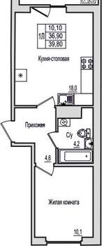 1-к квартира, вторичка, 40м2, 8/10 этаж