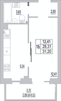 1-к квартира, сданный дом, 31м2, 1/10 этаж