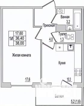 1-к квартира, вторичка, 38м2, 3/10 этаж