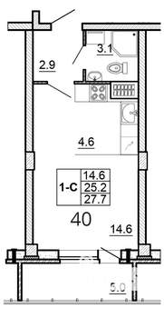 Студия квартира, вторичка, 28м2, 8/16 этаж