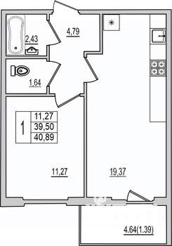 1-к квартира, вторичка, 41м2, 10/10 этаж