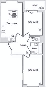 2-к квартира, вторичка, 56м2, 8/10 этаж