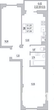 2-к квартира, сданный дом, 57м2, 7/10 этаж