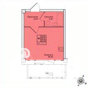 Студия квартира, строящийся дом, 26м2, 2/10 этаж