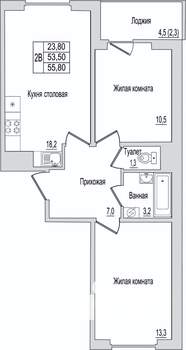2-к квартира, вторичка, 56м2, 4/10 этаж