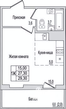 1-к квартира, вторичка, 29м2, 7/10 этаж