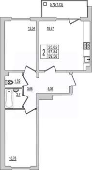 2-к квартира, вторичка, 59м2, 8/10 этаж