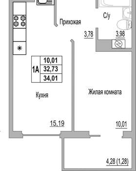 1-к квартира, вторичка, 34м2, 8/9 этаж