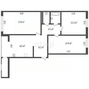 3-к квартира, вторичка, 67м2, 5/5 этаж