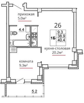 1-к квартира, вторичка, 40м2, 6/16 этаж