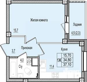 1-к квартира, строящийся дом, 37м2, 8/9 этаж